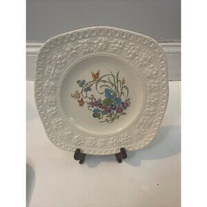 Wedgwood Wellesley Vintage Embossed Floral Plate 8.5" White With Colorful Floral